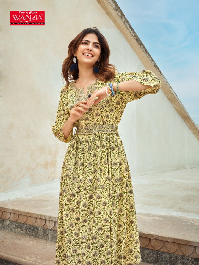 Cindrella By Wanna Neck Embroidery Rayon Designer Kurtis Wholesale Market In Surat
